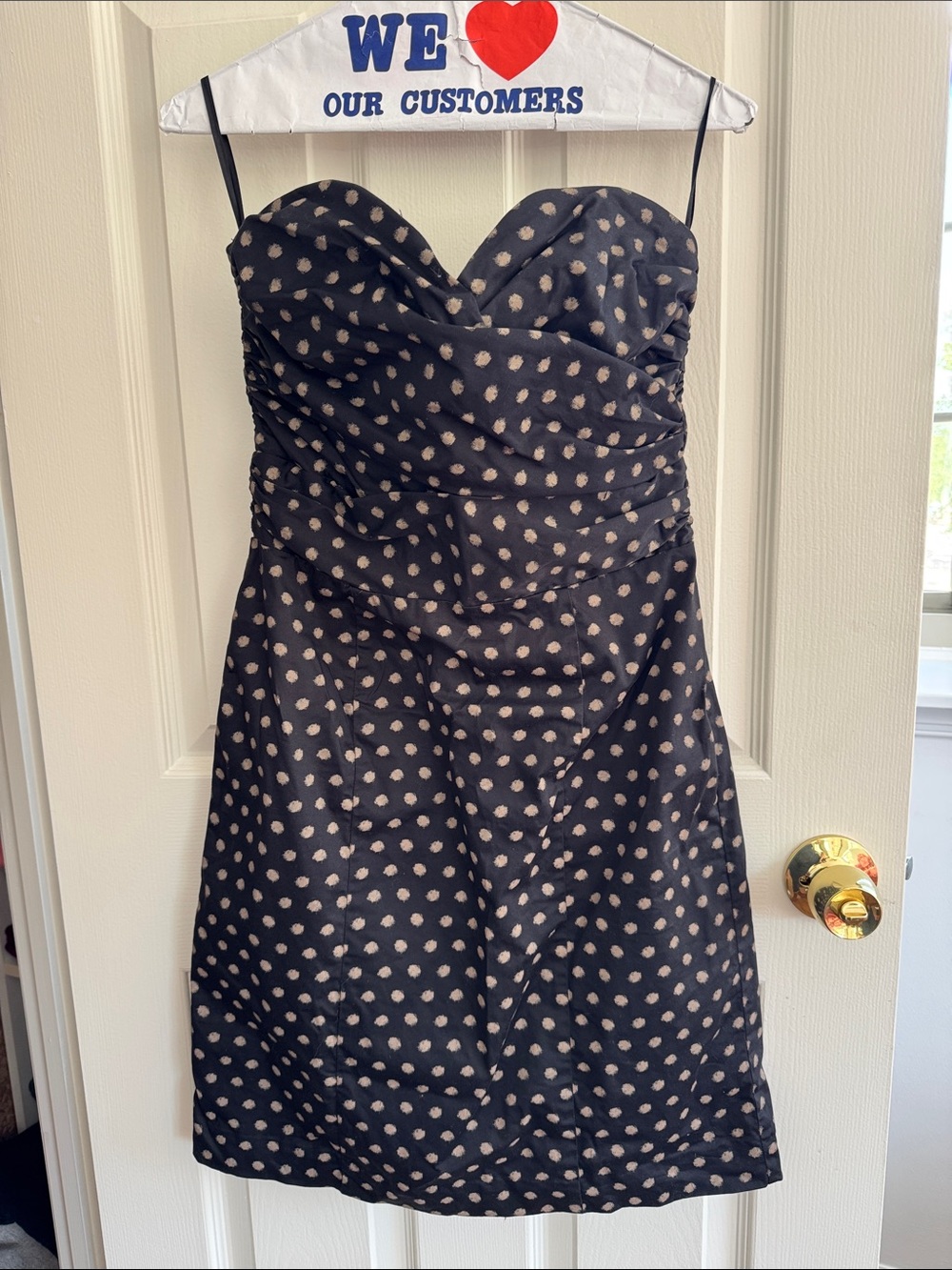 Gorgeous Vintage H&M Black Strapless Polka Dot Dress with Beige Dots
